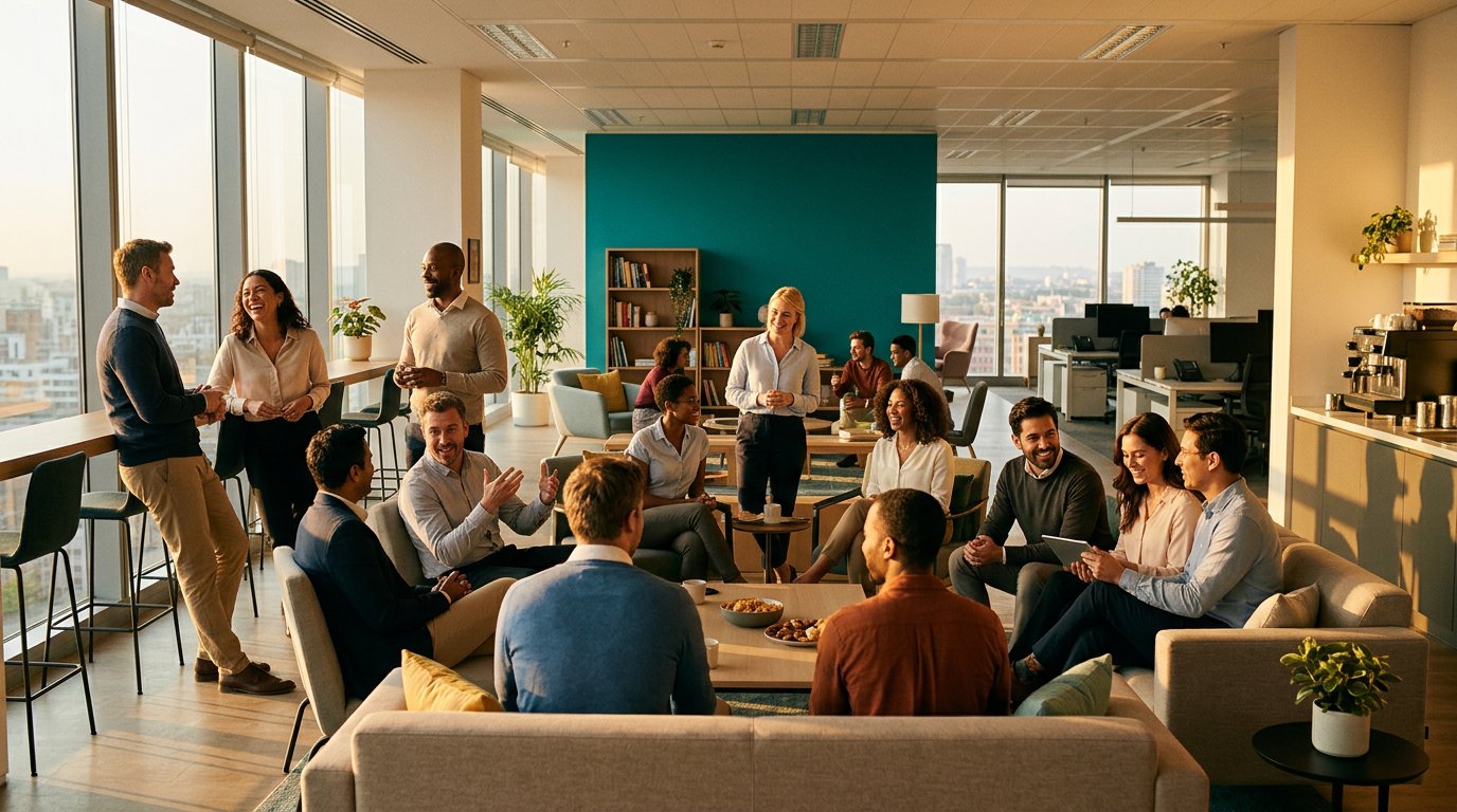 Employees collaborating in a modern office setting